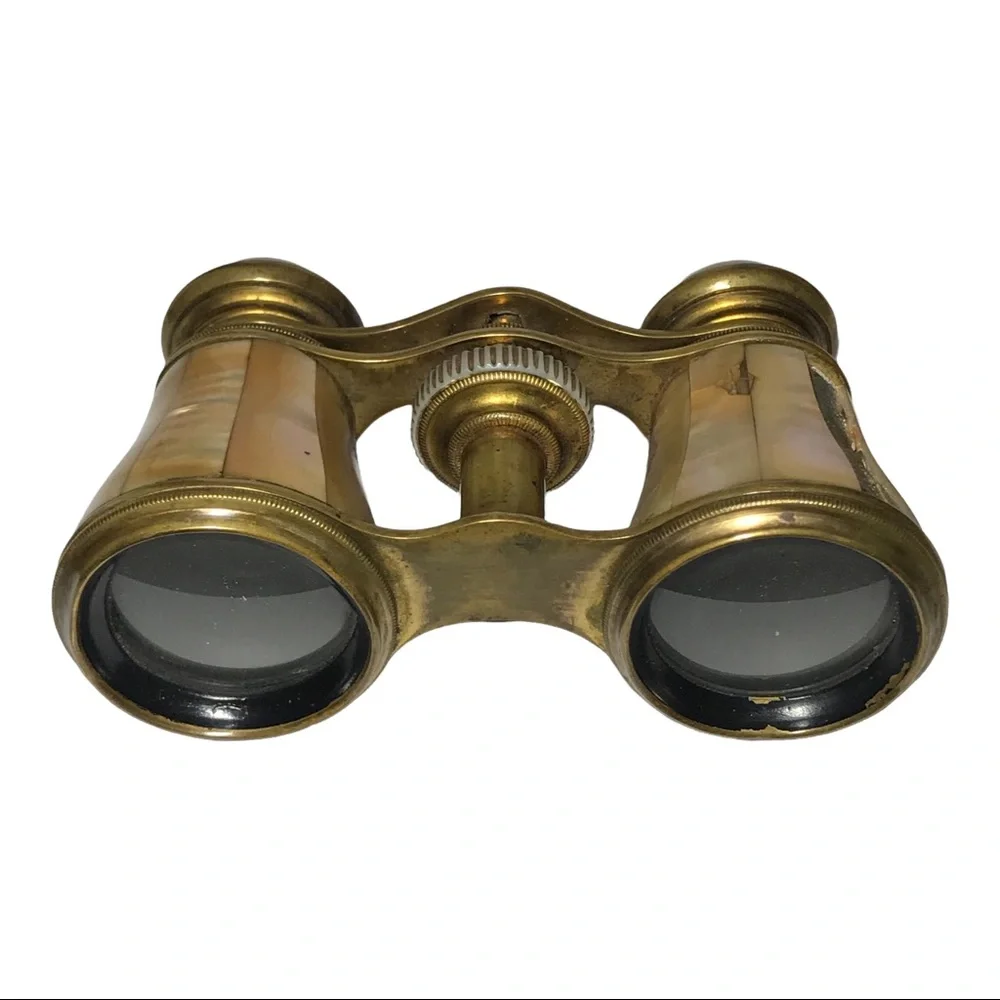Vintage French Verdi Paris Mother Of Pearl Brass Opera Glasses Binoculars 1910s
